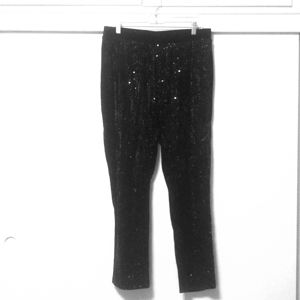Sequined/crushed black velvet party pants! Sz 12